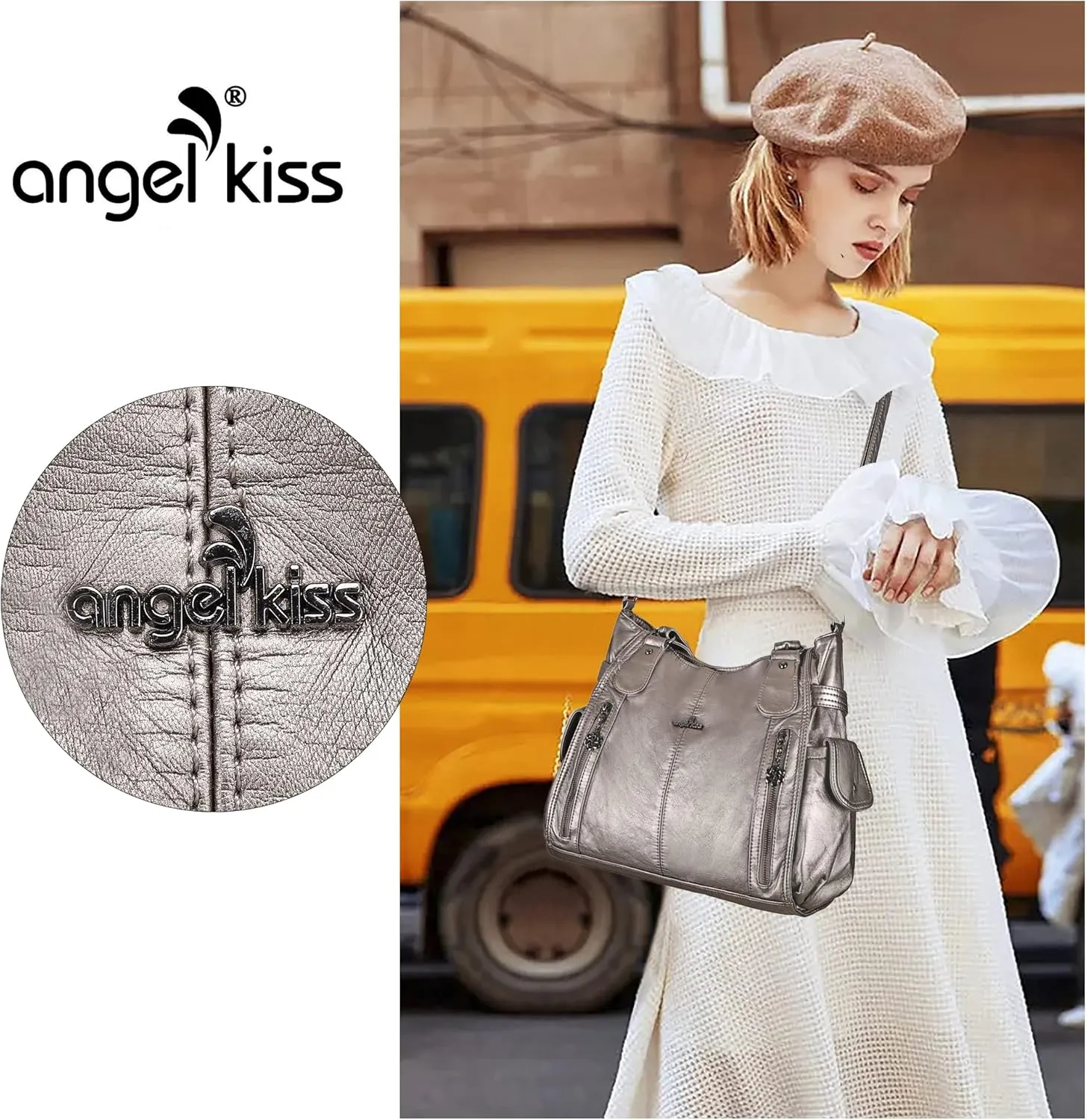 Angel Kiss Handbags for Womens Top-Handle Hobo Purse Roomy Casual Shoulder Bags PU Tote Satchel Purse for Women