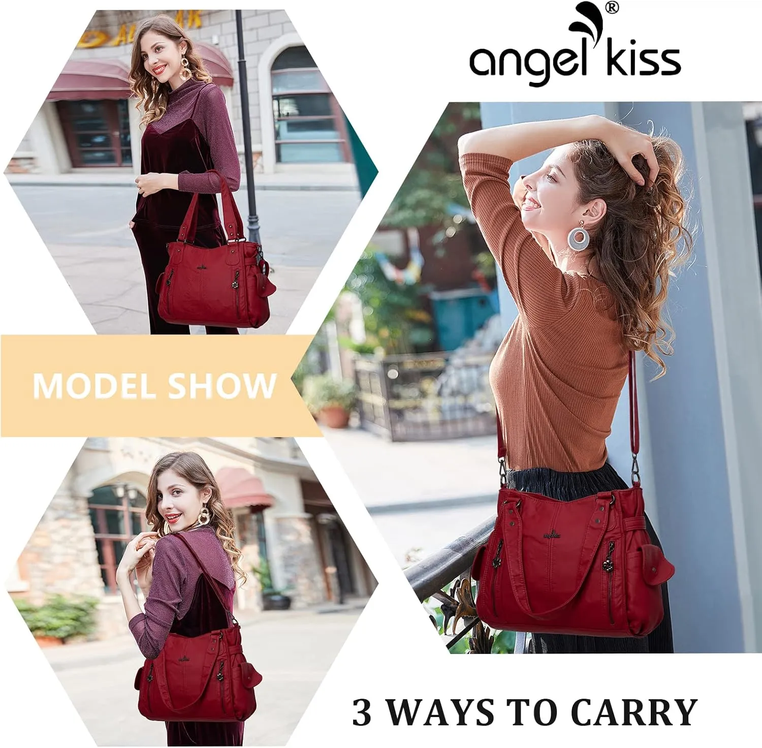 Angel Kiss Handbags for Womens Top-Handle Hobo Purse Roomy Casual Shoulder Bags PU Tote Satchel Purse for Women