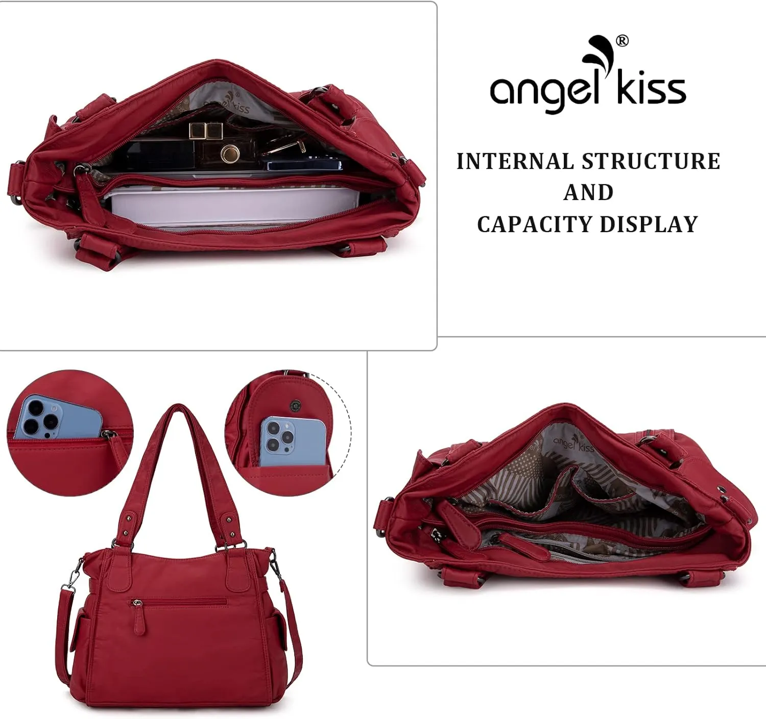Angel Kiss Handbags for Womens Top-Handle Hobo Purse Roomy Casual Shoulder Bags PU Tote Satchel Purse for Women