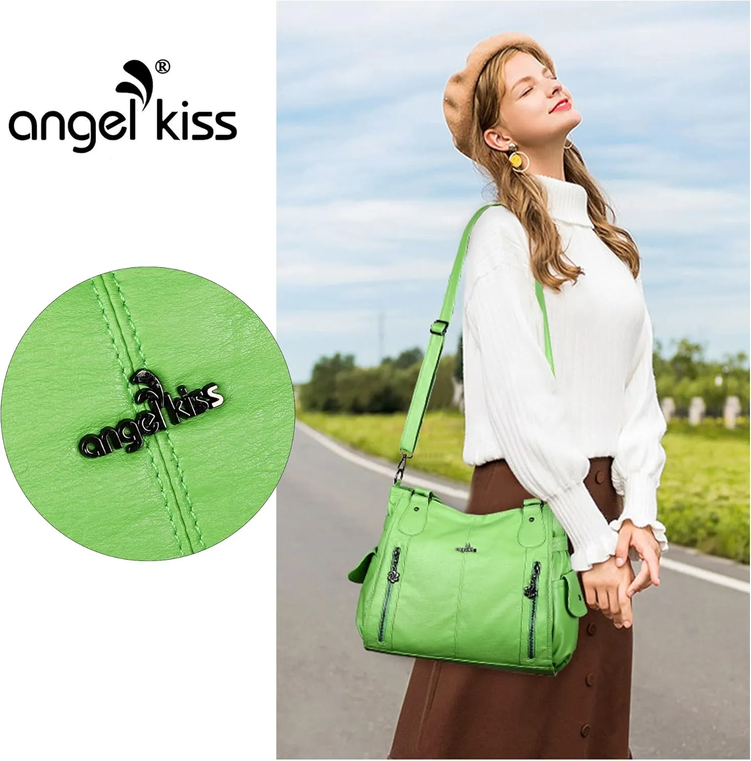 Angel Kiss Handbags for Womens Top-Handle Hobo Purse Roomy Casual Shoulder Bags PU Tote Satchel Purse for Women