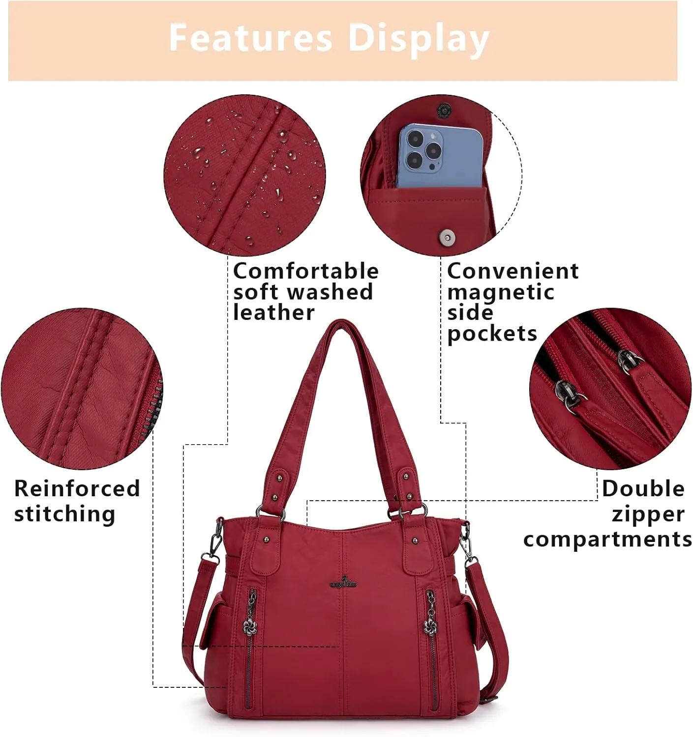 Angel Kiss Handbags for Womens Top-Handle Hobo Purse Roomy Casual Shoulder Bags PU Tote Satchel Purse for Women