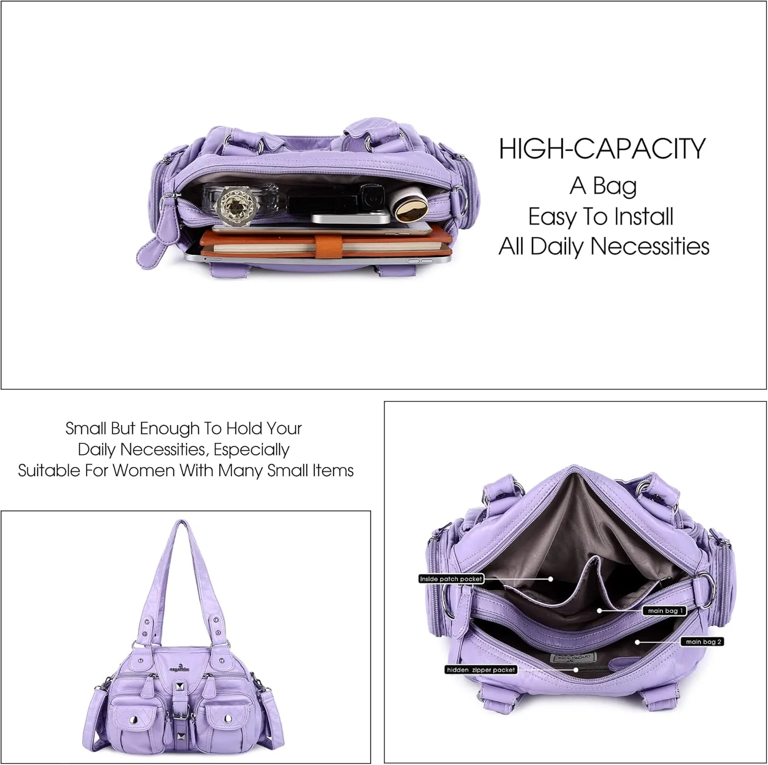 Angel Kiss Hobo Crossbody Purses for Women Shoulder Bag Multipocket Soft Hobo Purses Removable Strap Leather Handbags