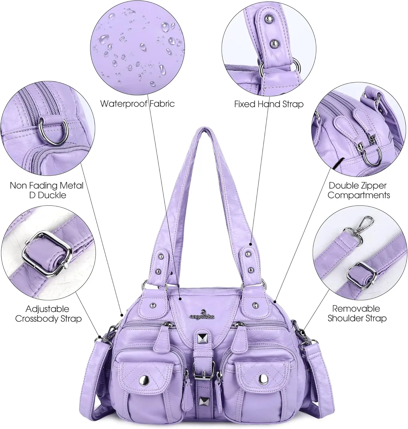 Angel Kiss Hobo Crossbody Purses for Women Shoulder Bag Multipocket Soft Hobo Purses Removable Strap Leather Handbags