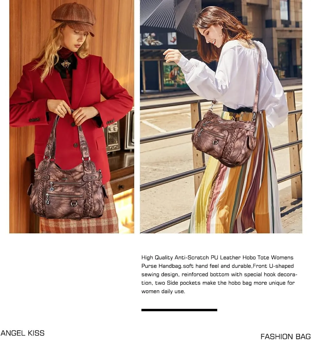 Angel Kiss Hobo Handbags for Women Soft PU Leather Shoulder Handbags Ladies Purses