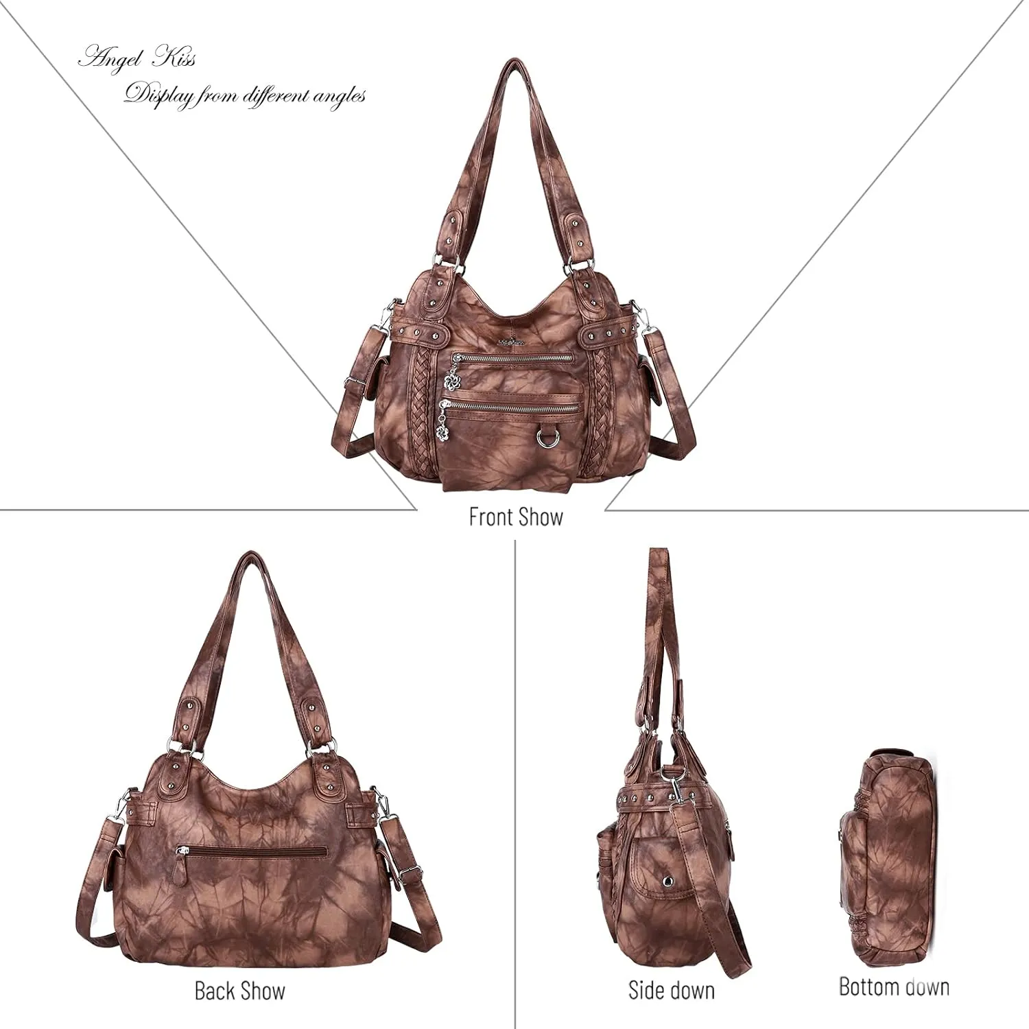 Angel Kiss Hobo Handbags for Women Soft PU Leather Shoulder Handbags Ladies Purses