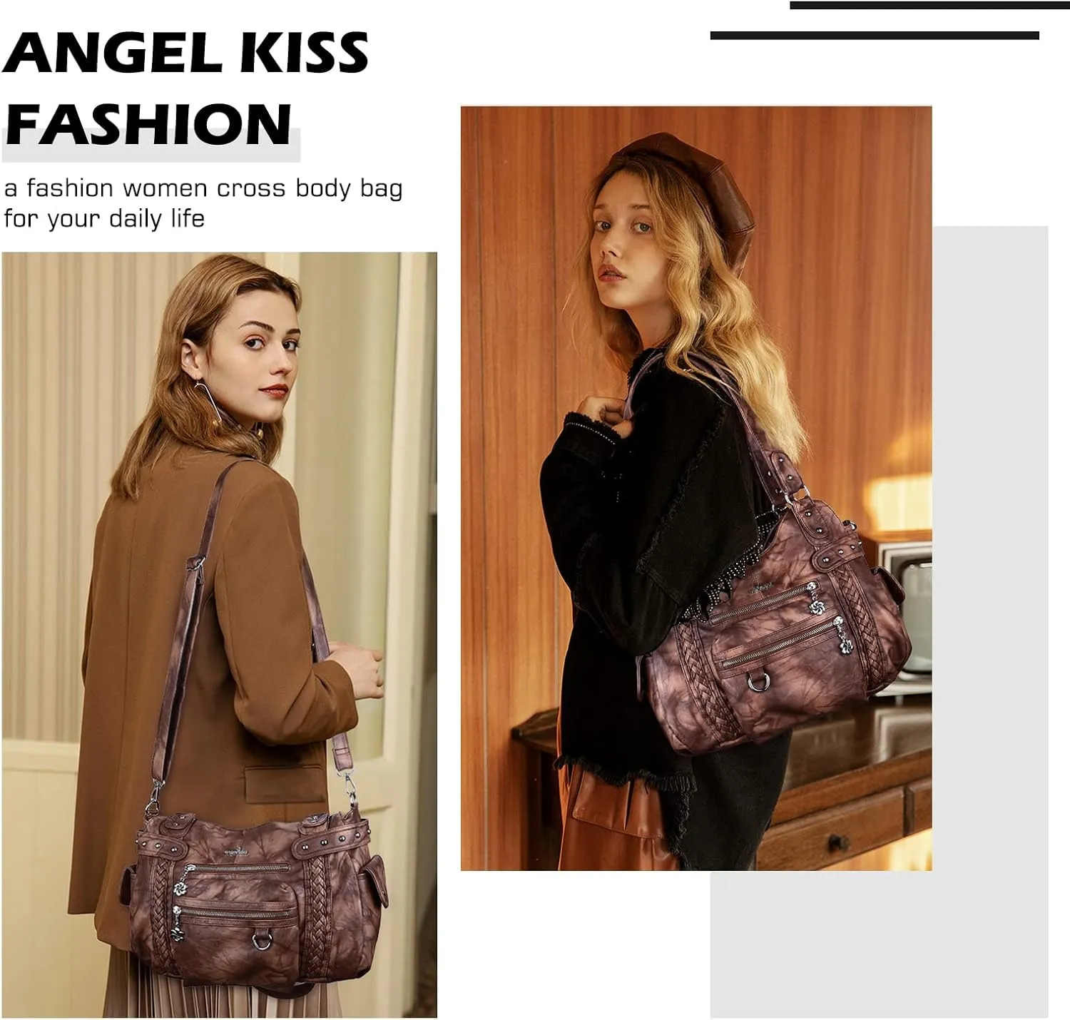 Angel Kiss Hobo Handbags for Women Soft PU Leather Shoulder Handbags Ladies Purses