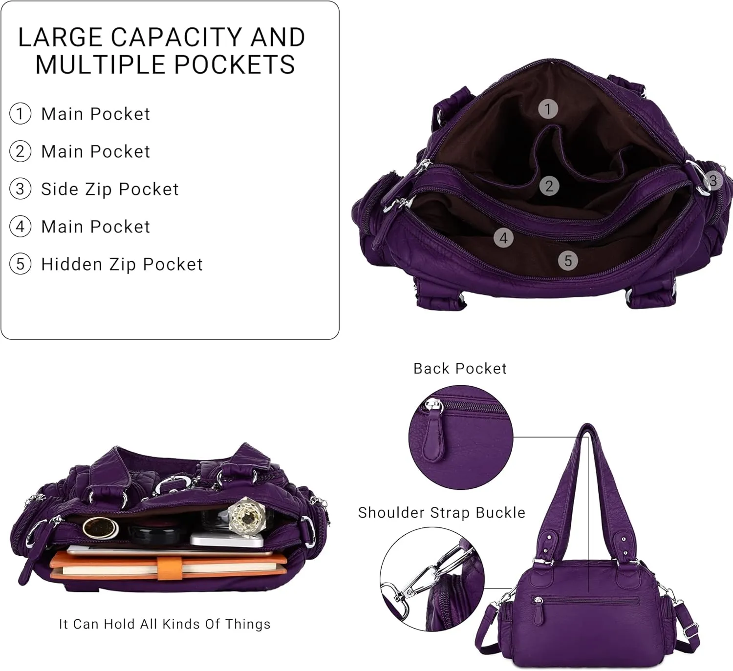 Angel Kiss Large Hobo Bags for Women Crossbody Bag Travel Shoulder bag Roomy Multi-functional Vegan Leather Satchel Tote