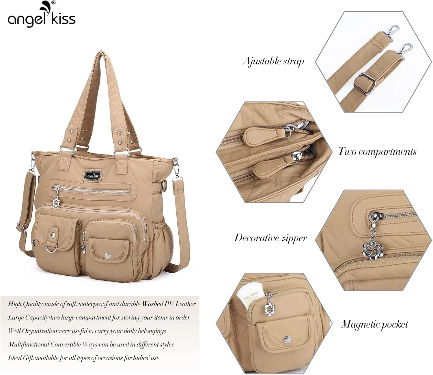 Angel Kiss Purses and Handbag for Women Soft PU Leather Shoulder Handbag Women Tote Satchel Bags Top Handle Satchel