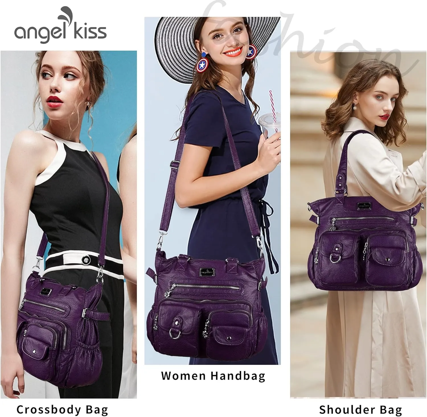 Angel Kiss Purses and Handbag for Women Soft PU Leather Shoulder Handbag Women Tote Satchel Bags Top Handle Satchel