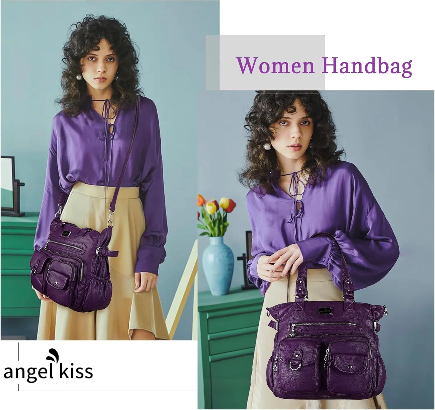Angel Kiss Purses and Handbag for Women Soft PU Leather Shoulder Handbag Women Tote Satchel Bags Top Handle Satchel