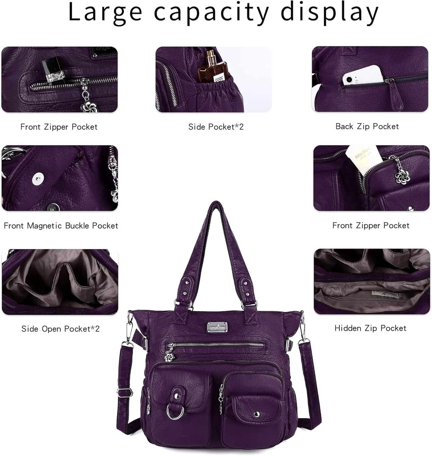 Angel Kiss Purses and Handbag for Women Soft PU Leather Shoulder Handbag Women Tote Satchel Bags Top Handle Satchel