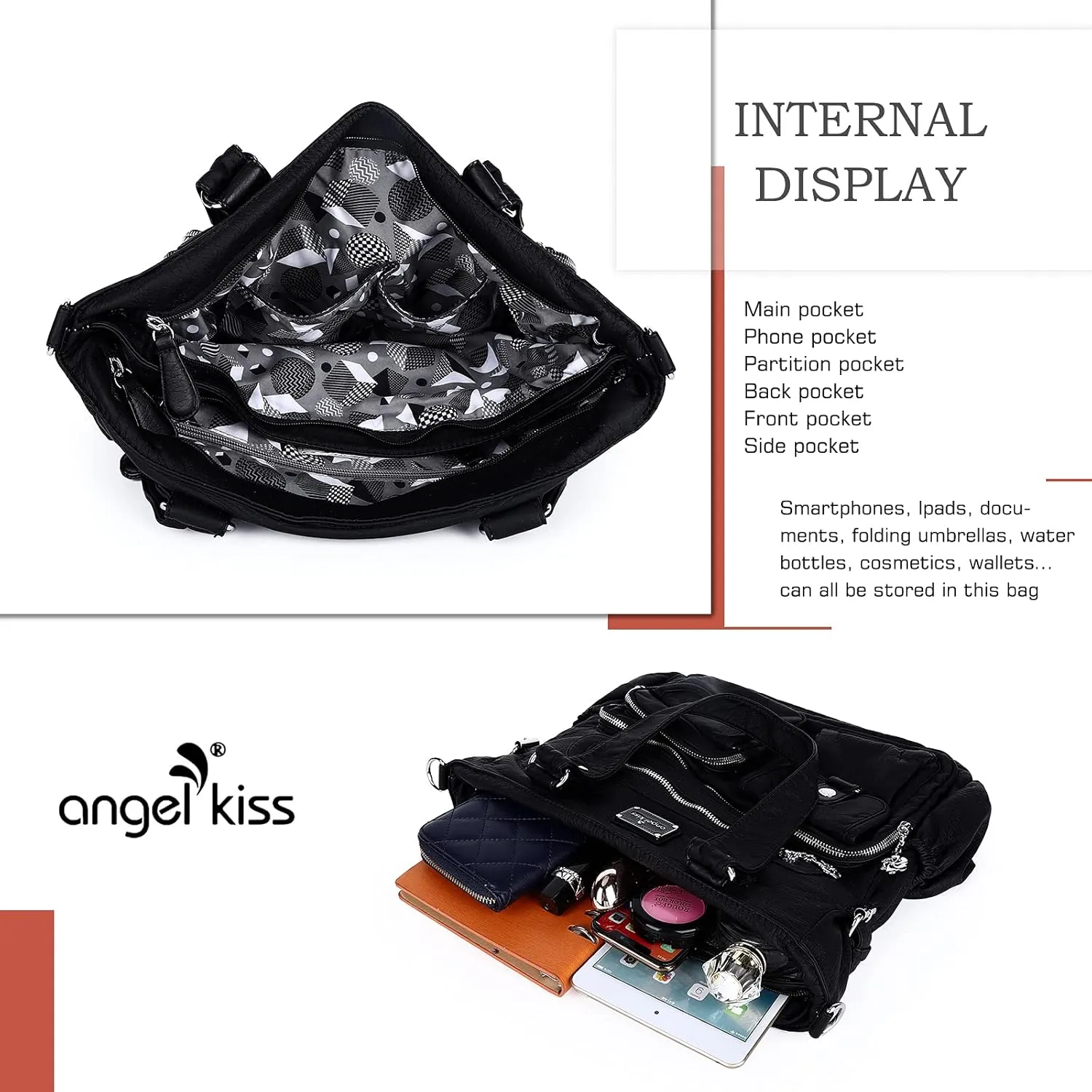 Angel Kiss Purses and Handbag for Women Soft PU Leather Shoulder Handbag Women Tote Satchel Bags Top Handle Satchel