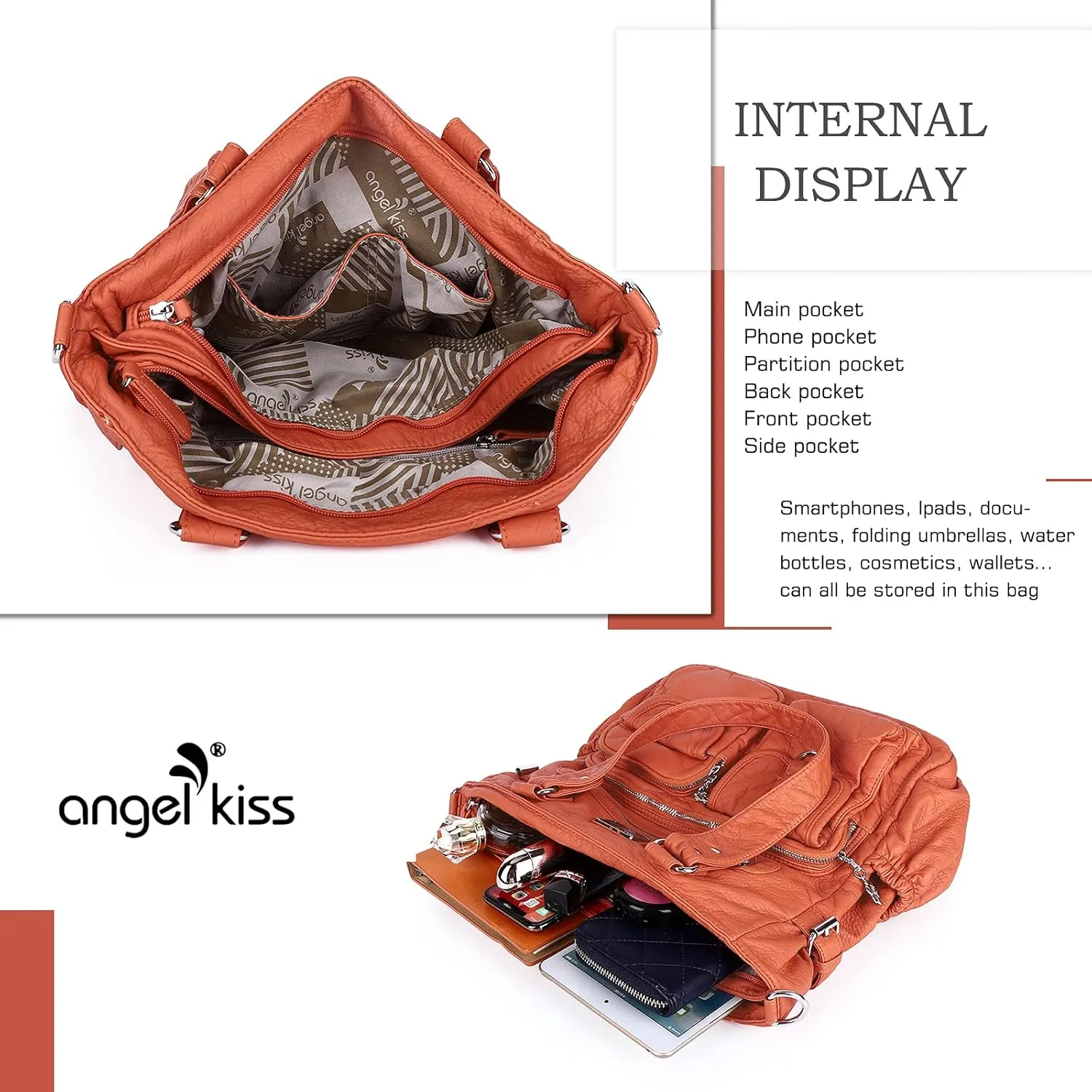 Angel Kiss Purses and Handbag for Women Soft PU Leather Shoulder Handbag Women Tote Satchel Bags Top Handle Satchel