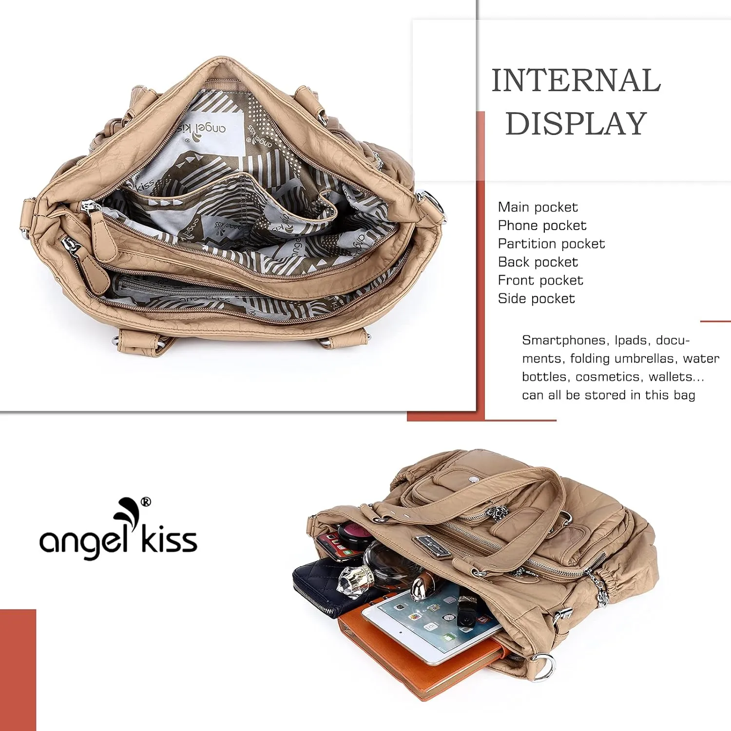 Angel Kiss Purses and Handbag for Women Soft PU Leather Shoulder Handbag Women Tote Satchel Bags Top Handle Satchel