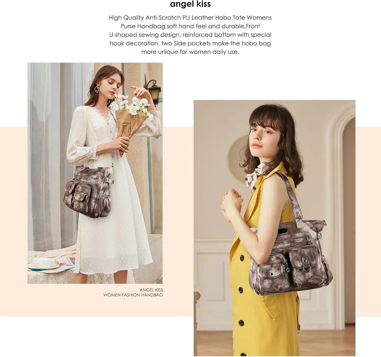 Angel Kiss Purses and Handbag for Women Soft PU Leather Shoulder Handbag Women Tote Satchel Bags Top Handle Satchel