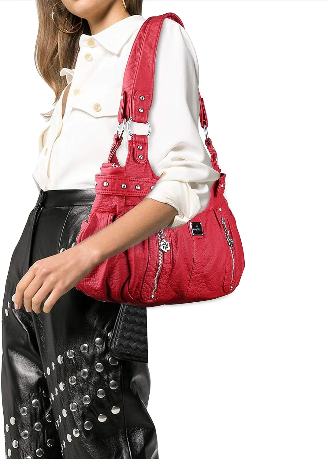 Angelkiss Large Purses and Handbags for Women Washed Faux Leather Crossbody Hobo Satchel Shoulder Handbag Tote Purse