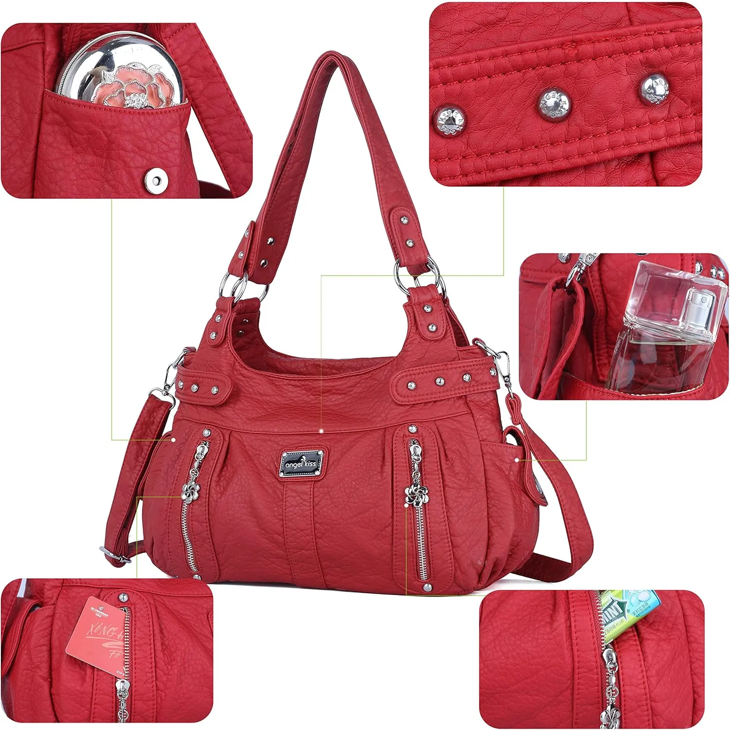 Angelkiss Large Purses and Handbags for Women Washed Faux Leather Crossbody Hobo Satchel Shoulder Handbag Tote Purse