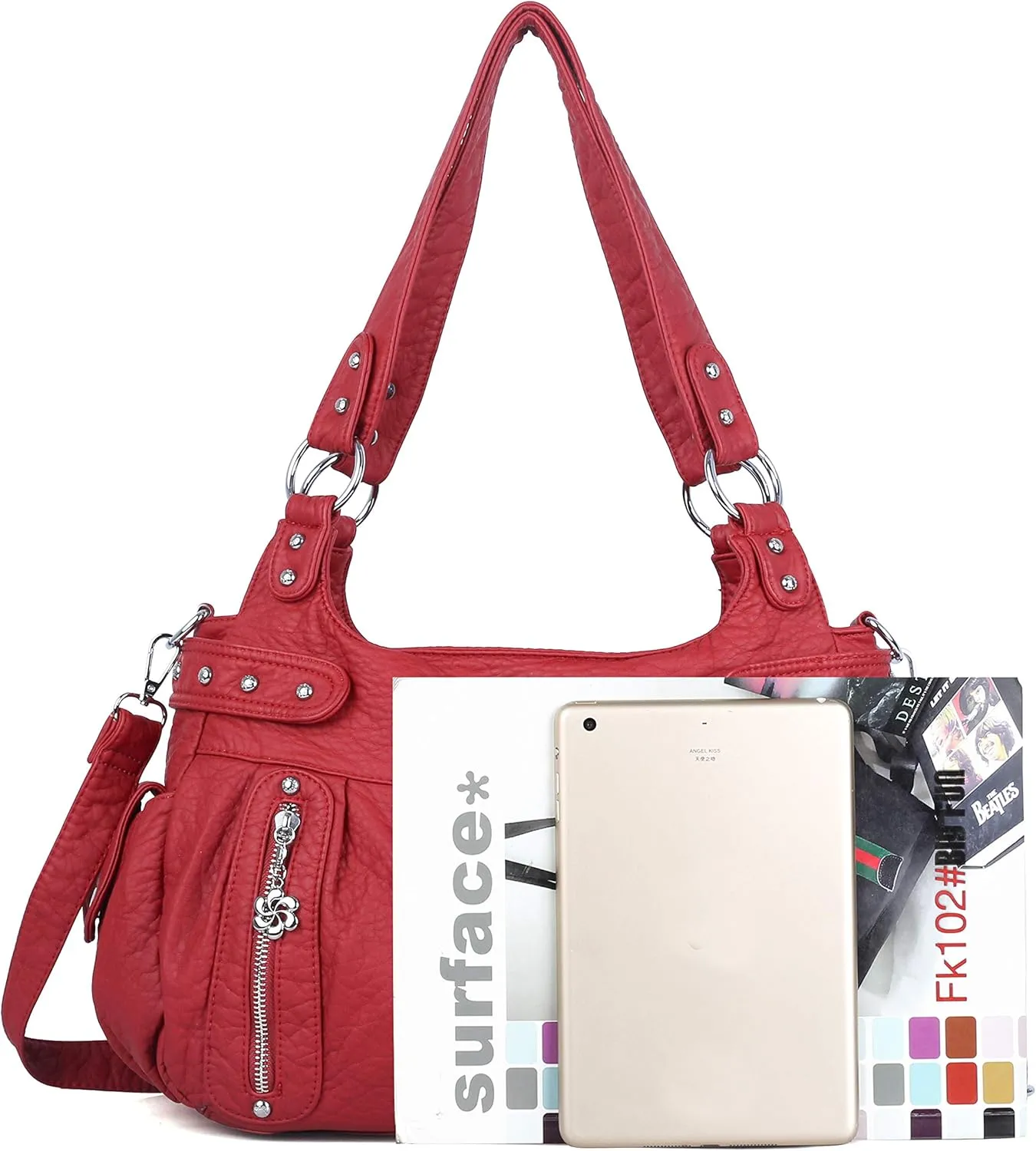 Angelkiss Large Purses and Handbags for Women Washed Faux Leather Crossbody Hobo Satchel Shoulder Handbag Tote Purse