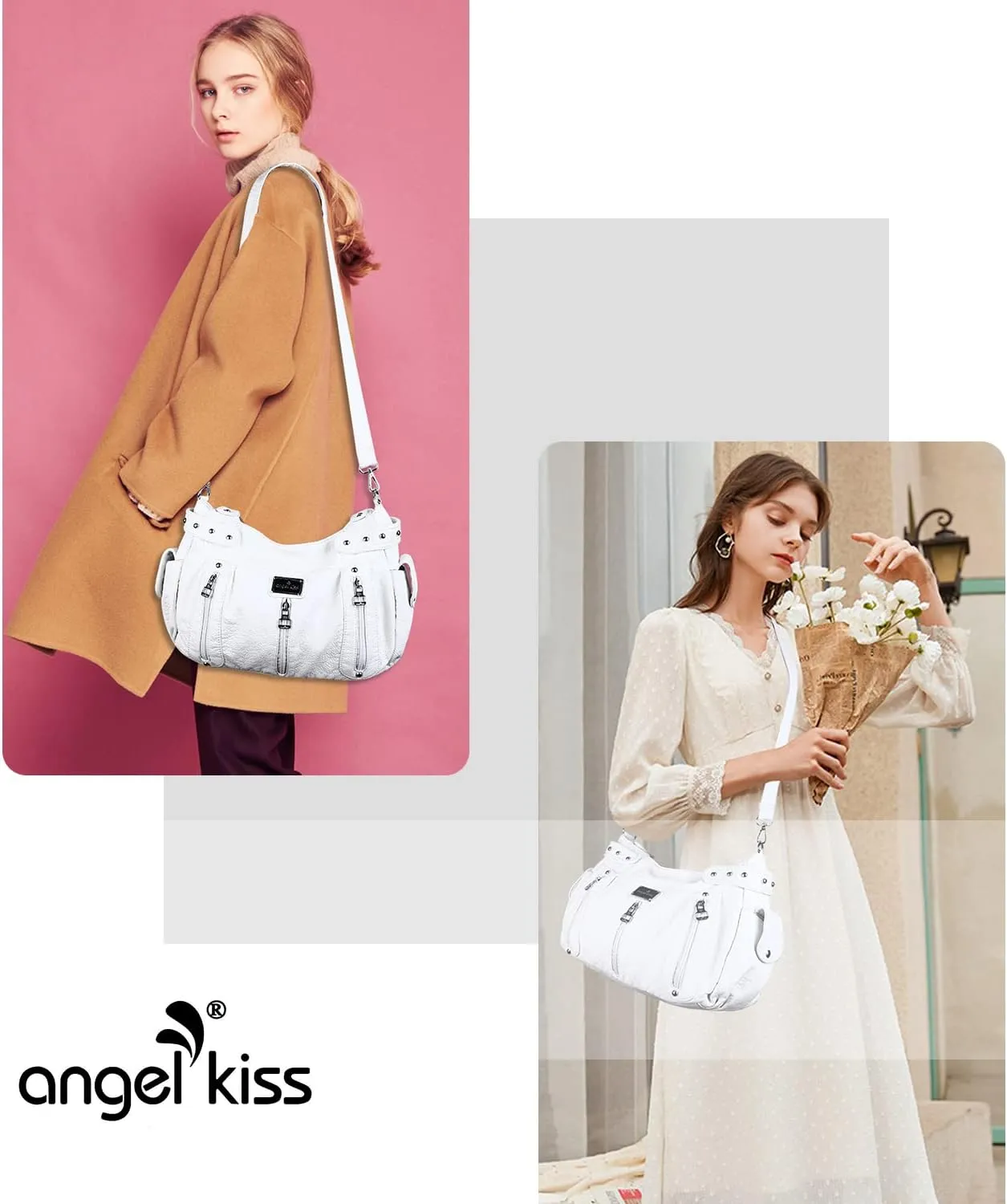 Angelkiss Large Purses and Handbags for Women Washed Faux Leather Crossbody Hobo Satchel Shoulder Handbag Tote Purse