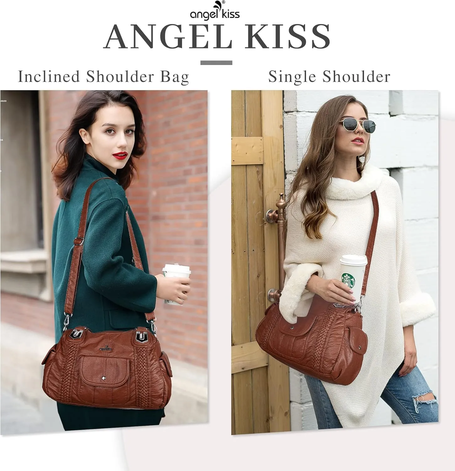 Angelkiss Purses and Handbags for Women Washed Vegan Leather Crossbody Hobo Satchel Shoulder Tote Purse