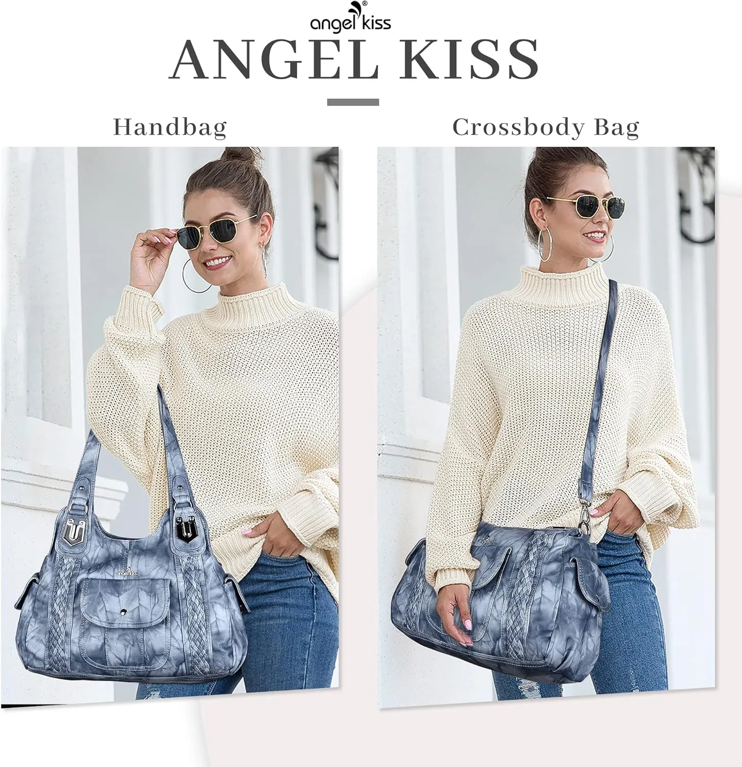 Angelkiss Purses and Handbags for Women Washed Vegan Leather Crossbody Hobo Satchel Shoulder Tote Purse