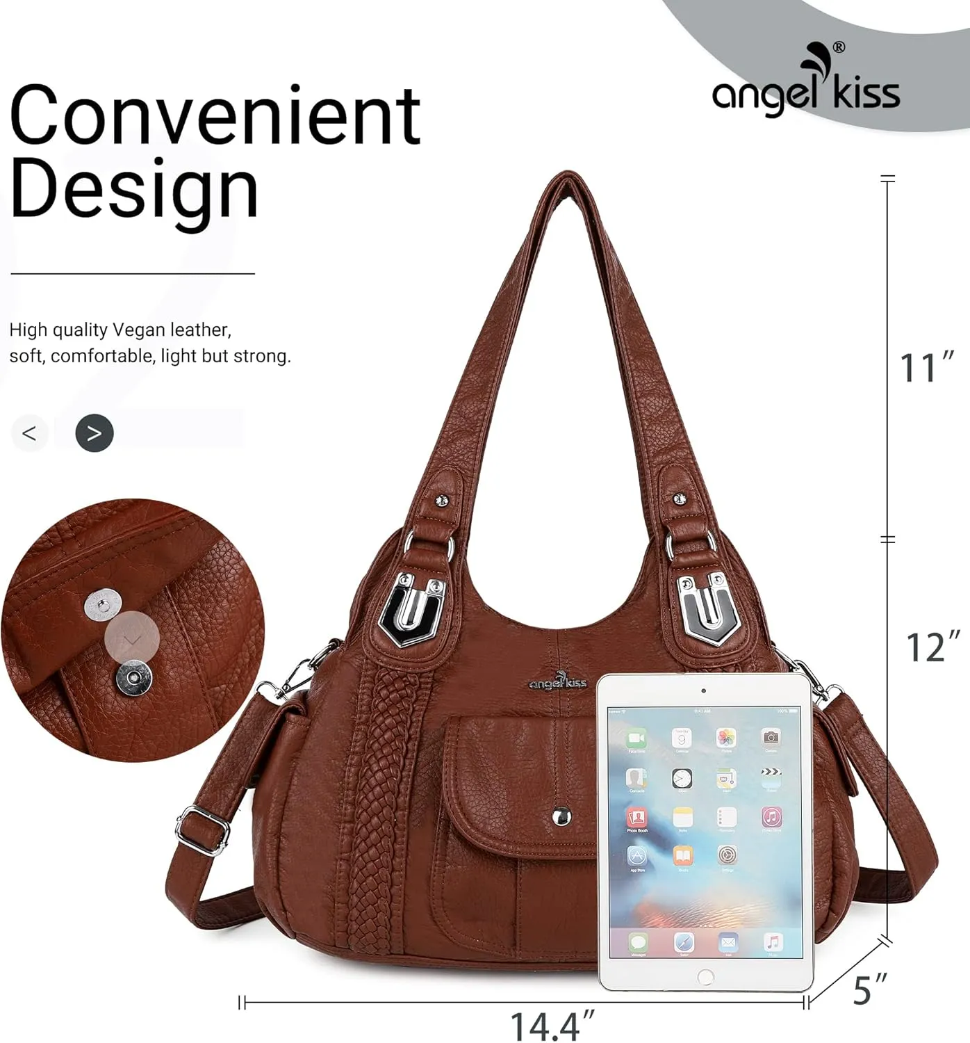 Angelkiss Purses and Handbags for Women Washed Vegan Leather Crossbody Hobo Satchel Shoulder Tote Purse