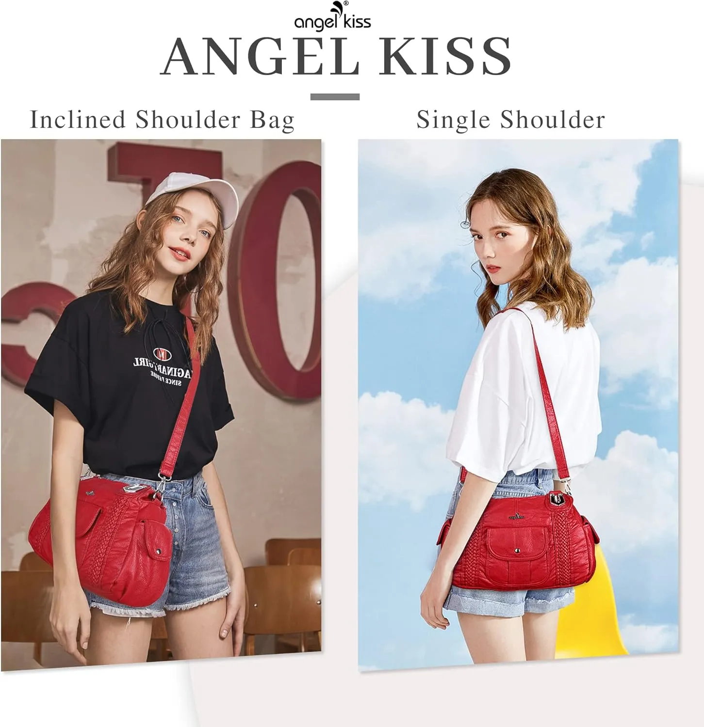 Angelkiss Purses and Handbags for Women Washed Vegan Leather Crossbody Hobo Satchel Shoulder Tote Purse