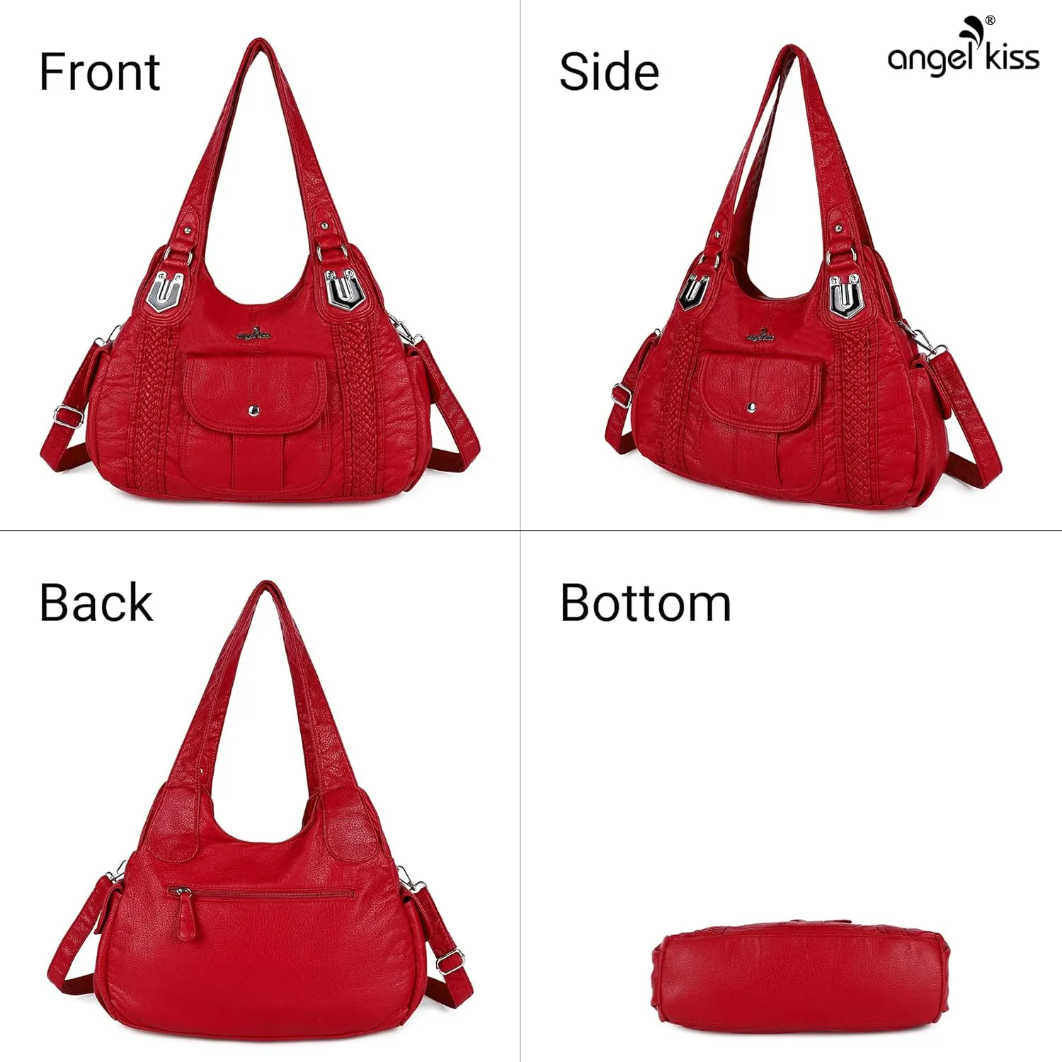 Angelkiss Purses and Handbags for Women Washed Vegan Leather Crossbody Hobo Satchel Shoulder Tote Purse