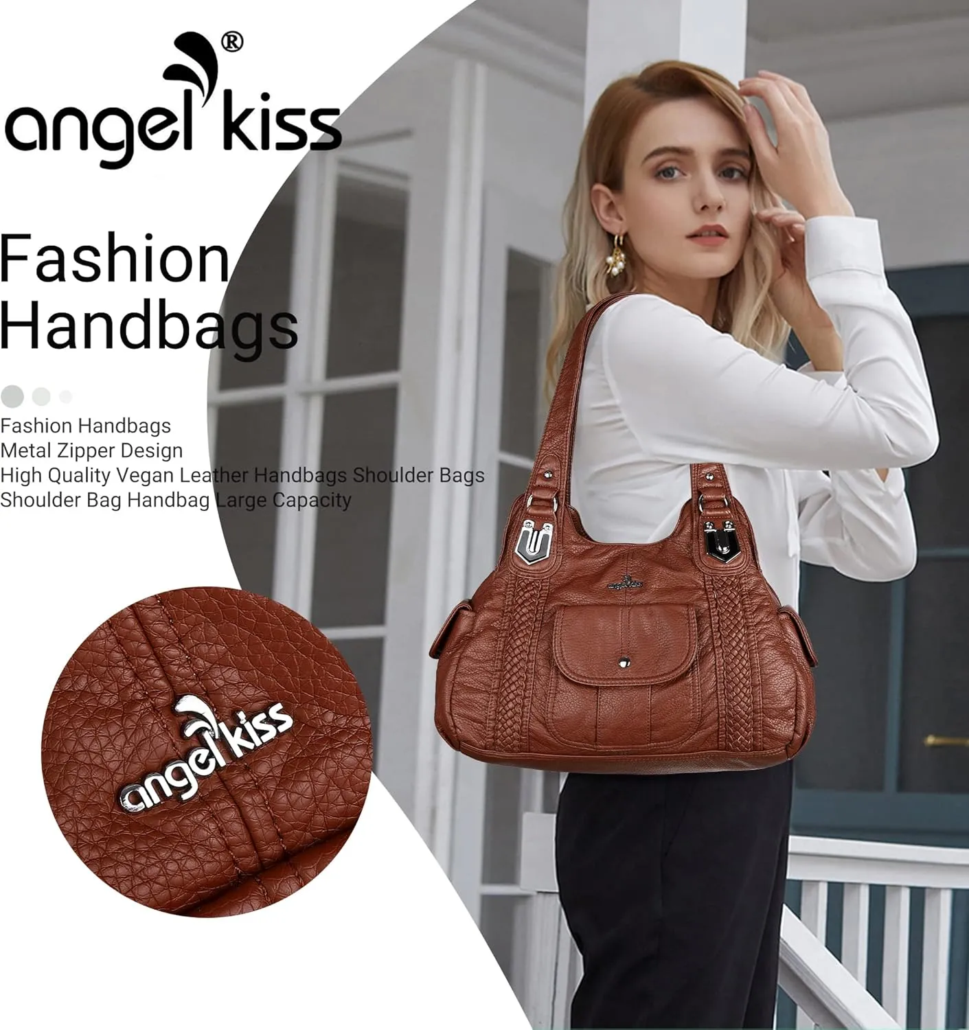 Angelkiss Purses and Handbags for Women Washed Vegan Leather Crossbody Hobo Satchel Shoulder Tote Purse
