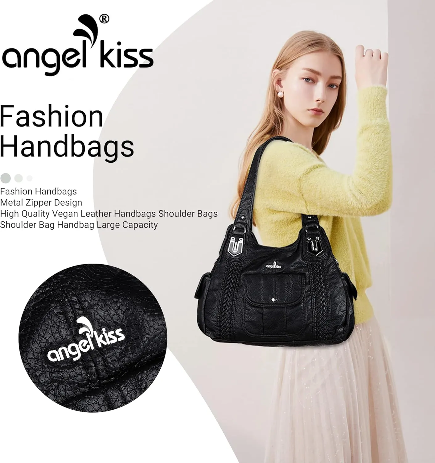 Angelkiss Purses and Handbags for Women Washed Vegan Leather Crossbody Hobo Satchel Shoulder Tote Purse