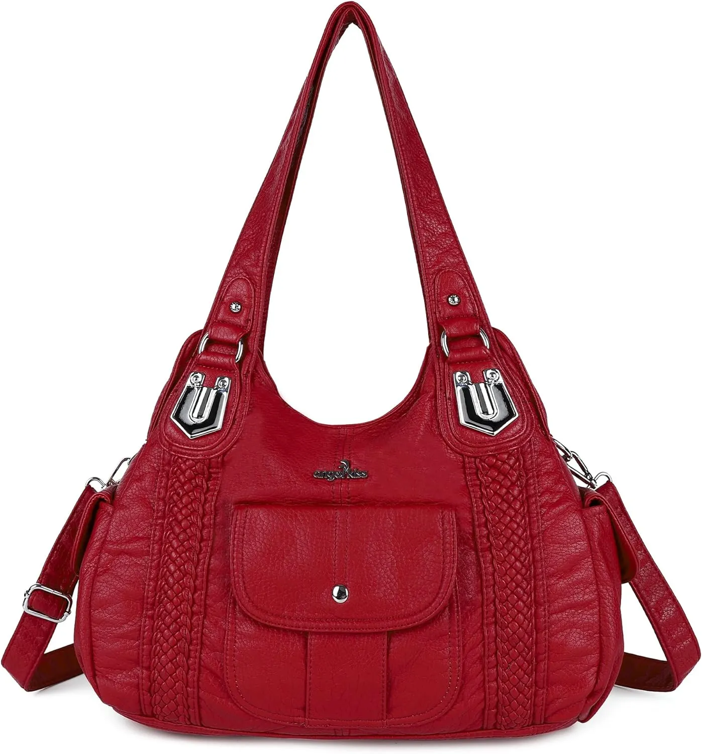 Angelkiss Purses and Handbags for Women Washed Vegan Leather Crossbody Hobo Satchel Shoulder Tote Purse
