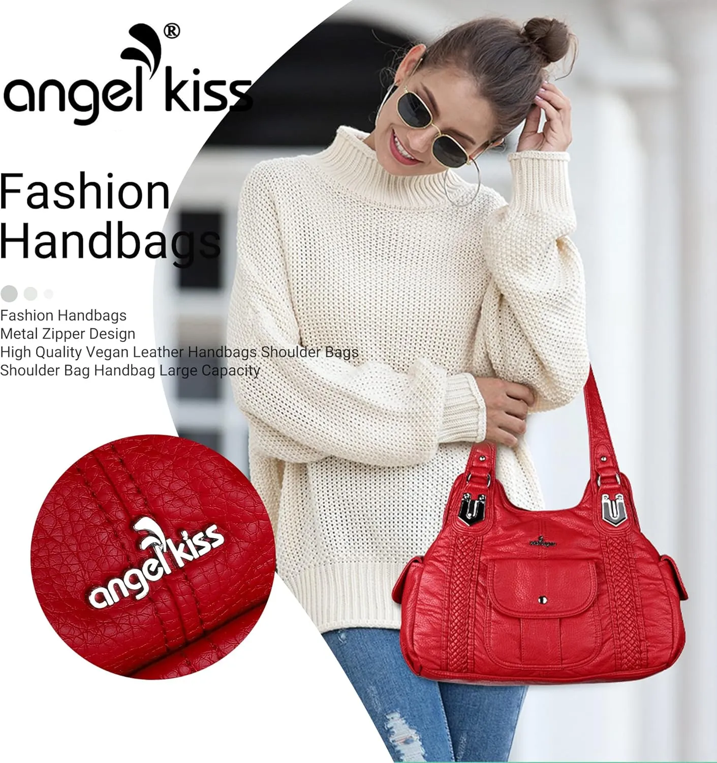 Angelkiss Purses and Handbags for Women Washed Vegan Leather Crossbody Hobo Satchel Shoulder Tote Purse
