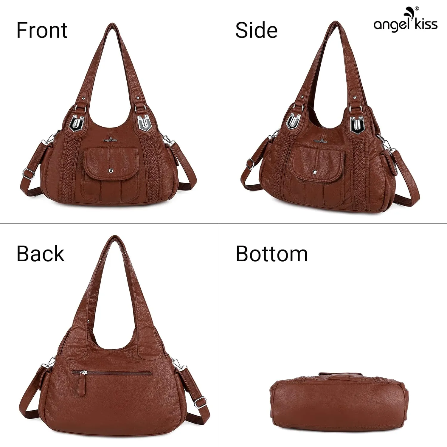 Angelkiss Purses and Handbags for Women Washed Vegan Leather Crossbody Hobo Satchel Shoulder Tote Purse