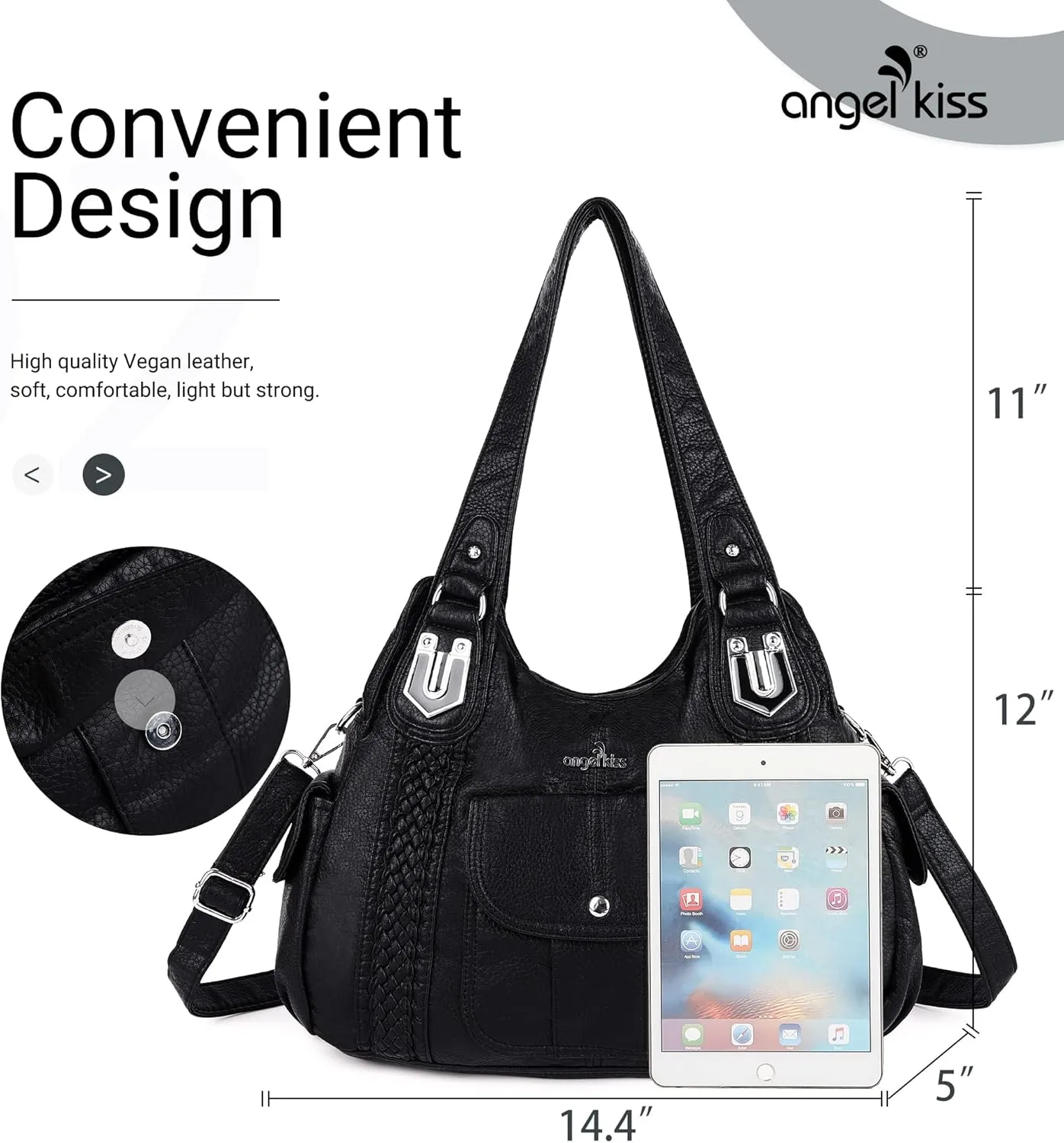 Angelkiss Purses and Handbags for Women Washed Vegan Leather Crossbody Hobo Satchel Shoulder Tote Purse