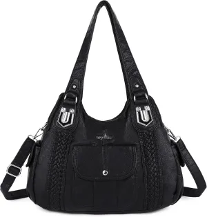 Angelkiss Purses and Handbags for Women Washed Vegan Leather Crossbody Hobo Satchel Shoulder Tote Purse