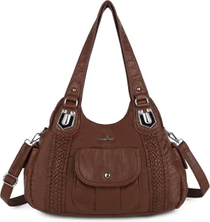 Angelkiss Purses and Handbags for Women Washed Vegan Leather Crossbody Hobo Satchel Shoulder Tote Purse