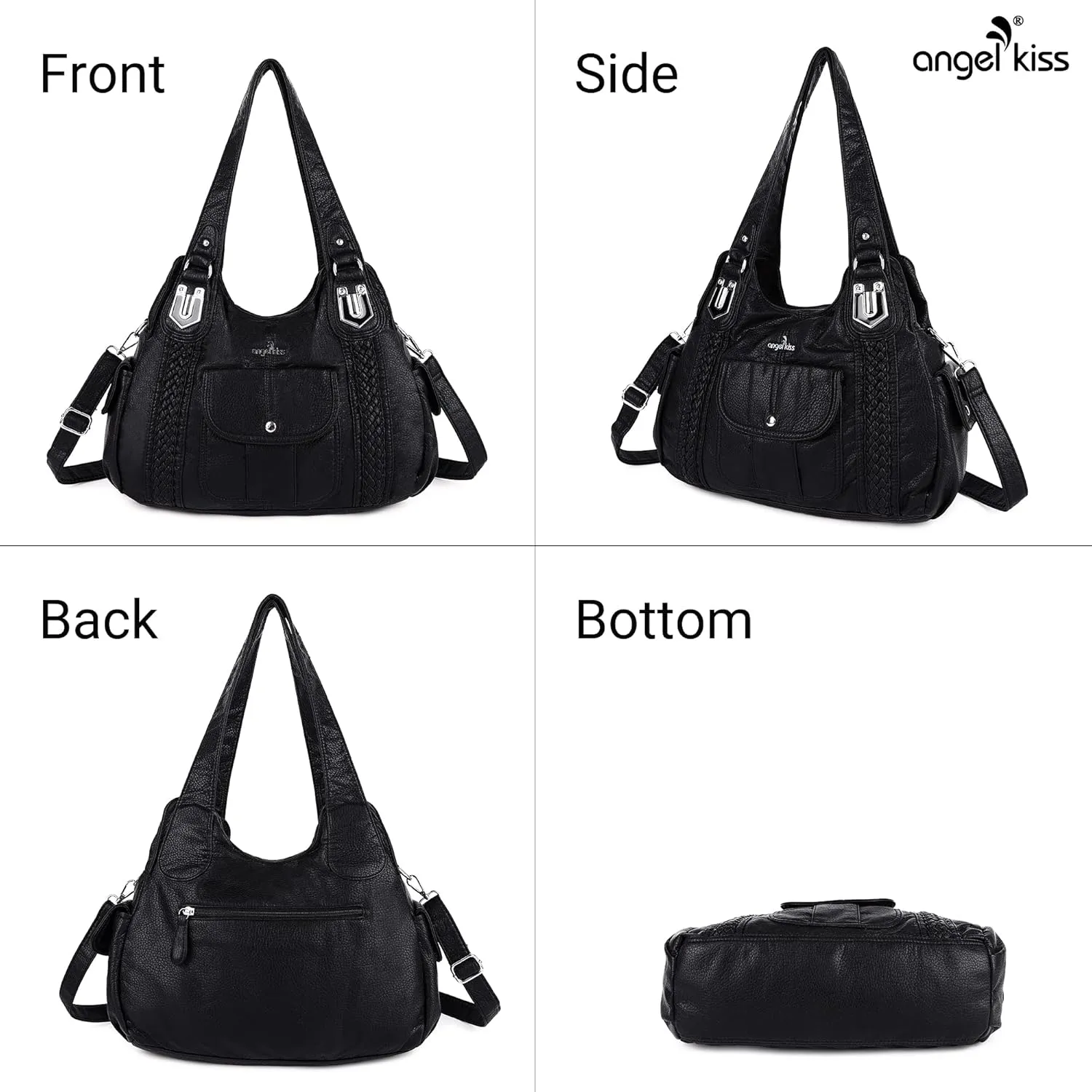 Angelkiss Purses and Handbags for Women Washed Vegan Leather Crossbody Hobo Satchel Shoulder Tote Purse