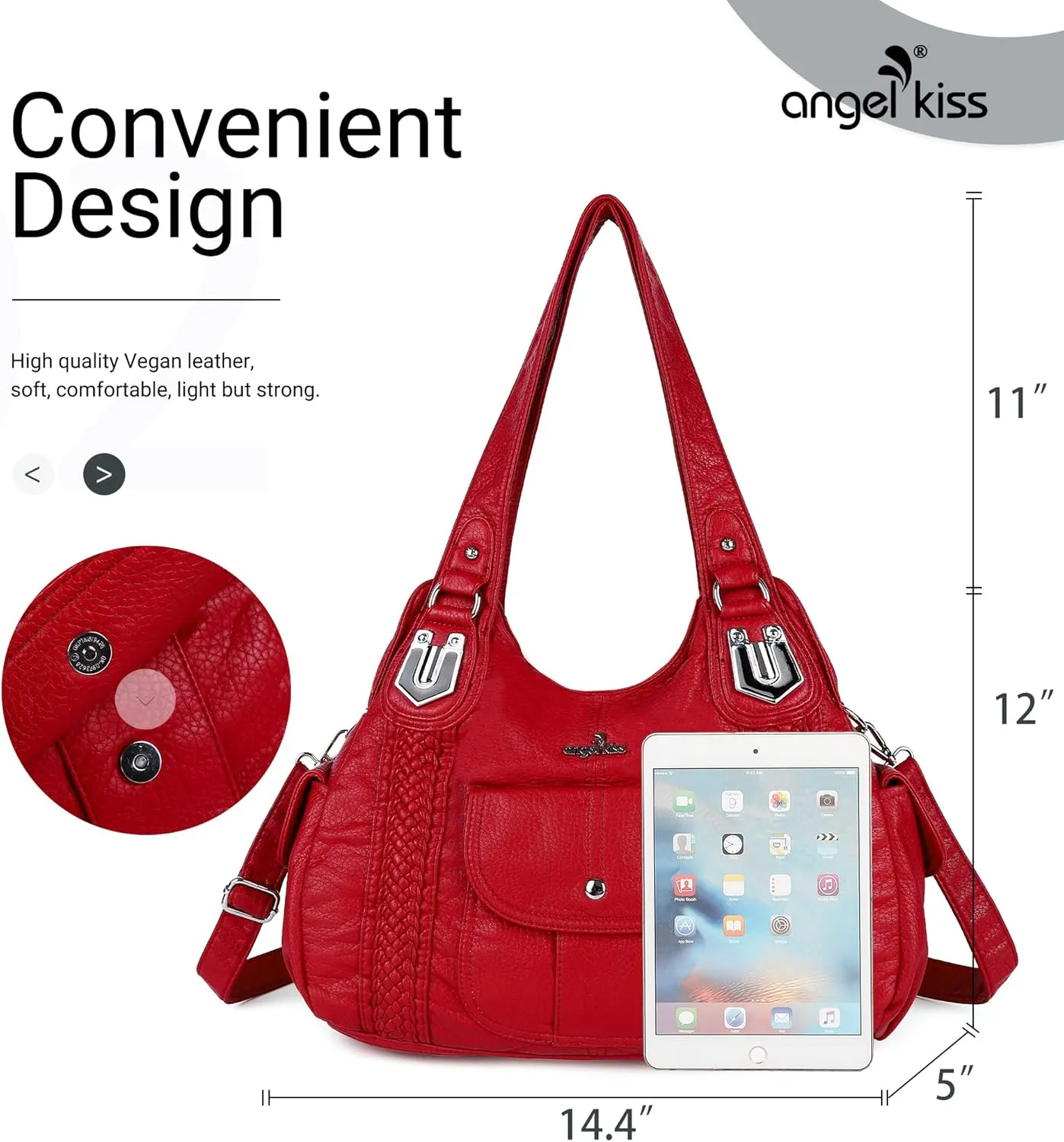 Angelkiss Purses and Handbags for Women Washed Vegan Leather Crossbody Hobo Satchel Shoulder Tote Purse