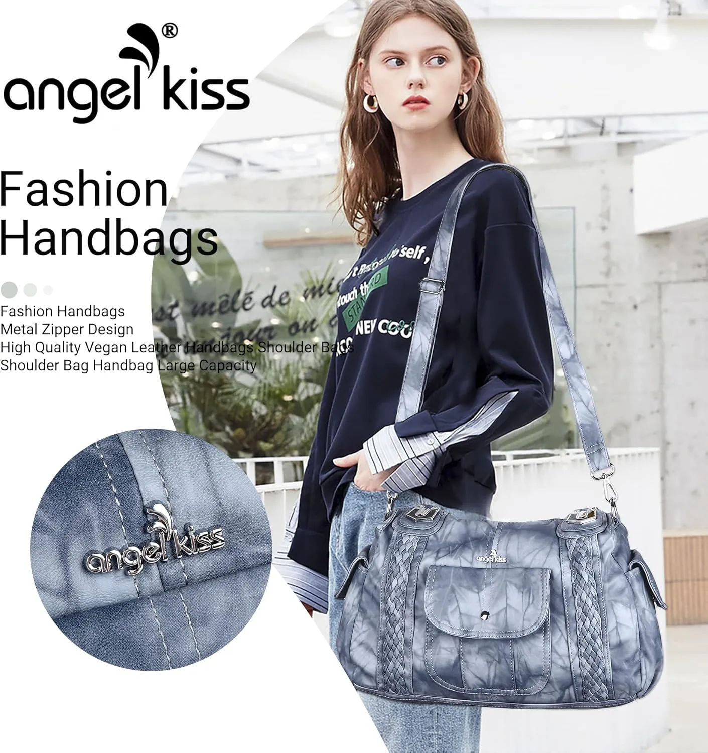 Angelkiss Purses and Handbags for Women Washed Vegan Leather Crossbody Hobo Satchel Shoulder Tote Purse