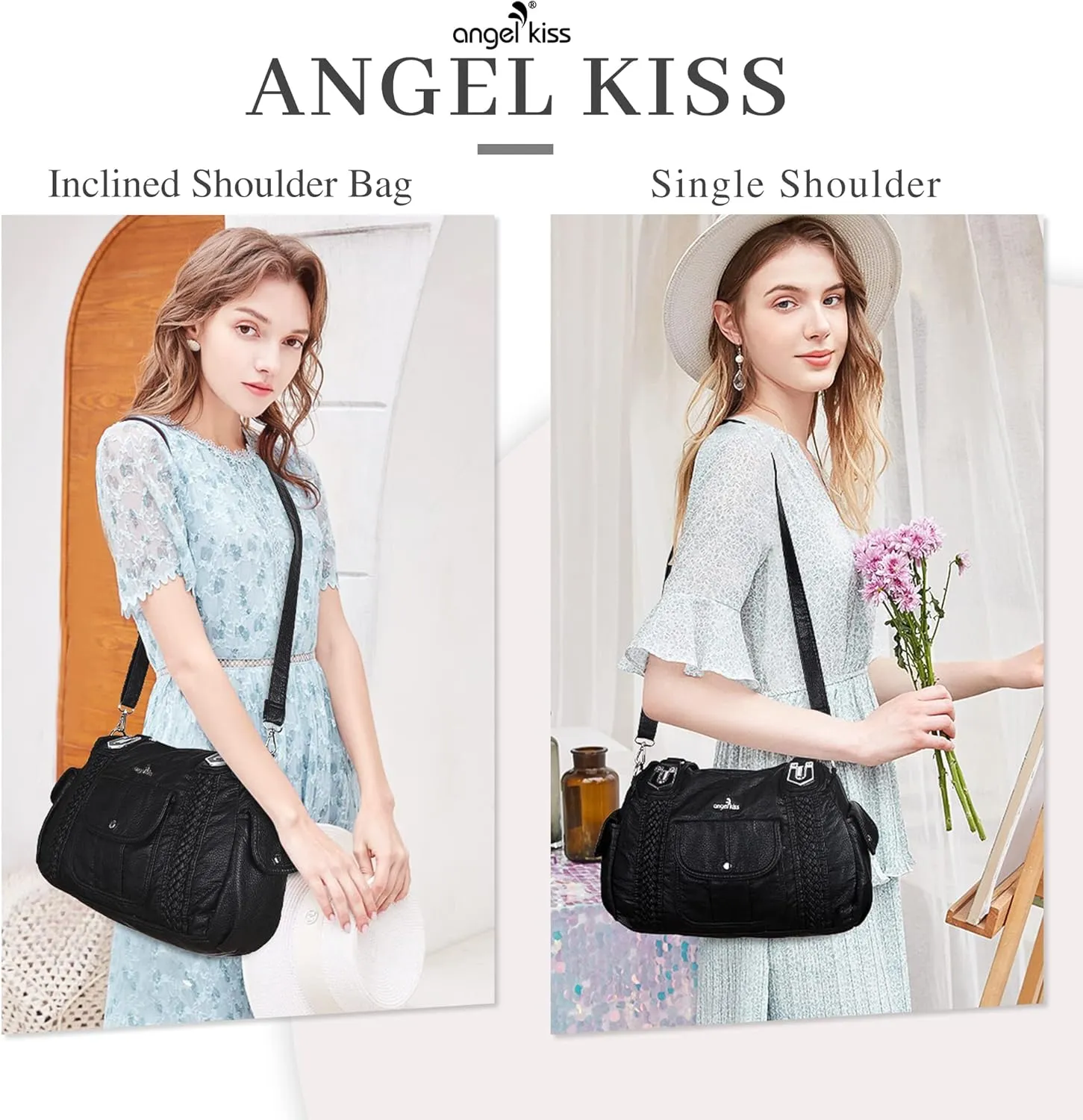 Angelkiss Purses and Handbags for Women Washed Vegan Leather Crossbody Hobo Satchel Shoulder Tote Purse