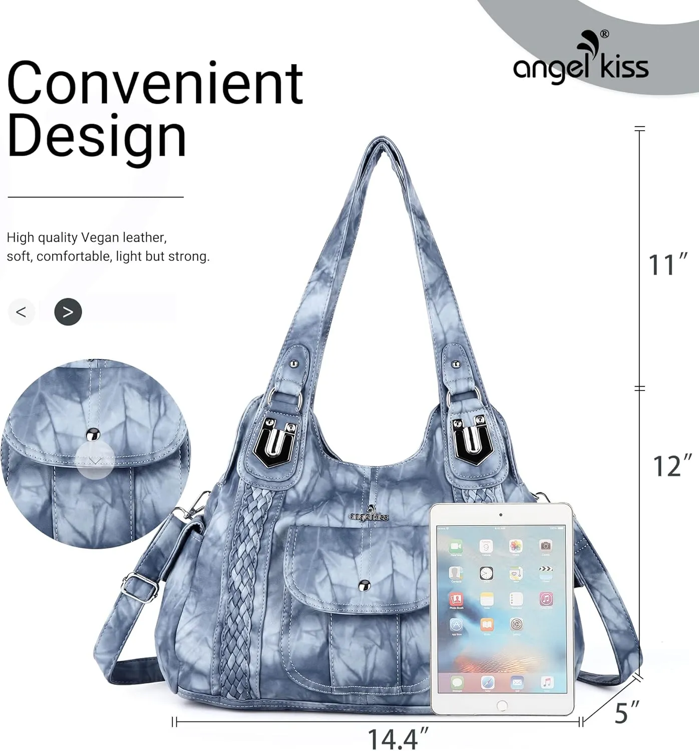 Angelkiss Purses and Handbags for Women Washed Vegan Leather Crossbody Hobo Satchel Shoulder Tote Purse