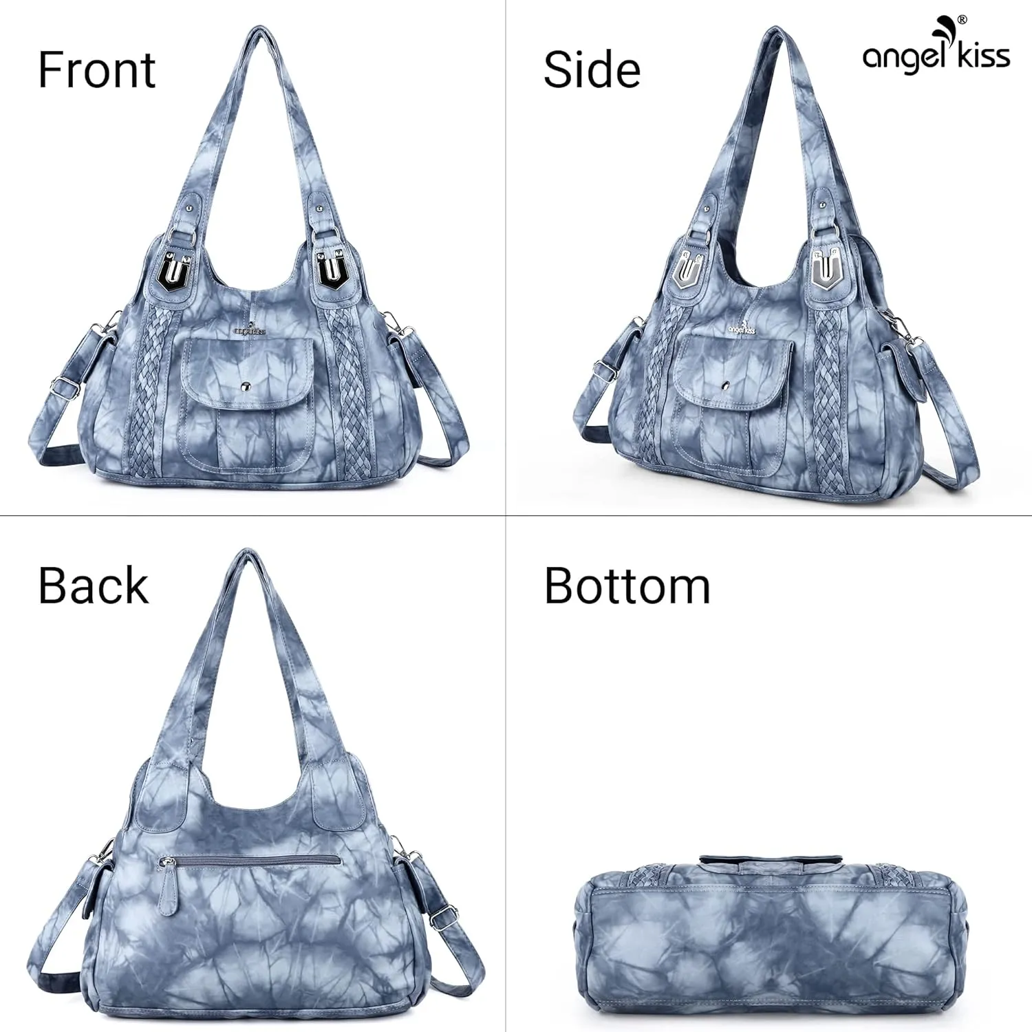 Angelkiss Purses and Handbags for Women Washed Vegan Leather Crossbody Hobo Satchel Shoulder Tote Purse