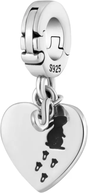 Animal Footprints Always in My Heart Heart Open Clasp Clip On Pendant 925 Sterling Silver Charm For Pandora & Other Charm Bracelets/Necklaces