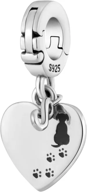 Animal Footprints Always in My Heart Heart Open Clasp Clip On Pendant 925 Sterling Silver Charm For Pandora & Other Charm Bracelets/Necklaces