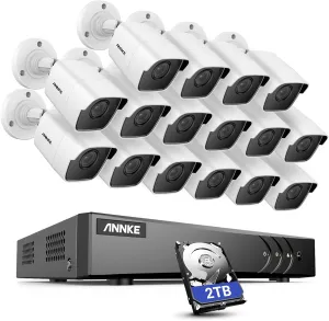 ANNKE 16 Channel 5MP Security Camera Systems H.265  5MP Lite DVR with 2TB Hard Drive, 16pcs 5MP Indoor Outdoor Surveillance Cameras, Easy Remote Monitoring, 100ft Super Night Vision