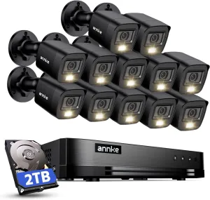 ANNKE 16 Channel Security Camera System, 1080P Lite Video Surveillance DVR and (12) 2.0MP Outdoor IP67 Cameras with Smart Dual Light, AI Human/Vehicle Detection, Color Night Vision, 2 TB Hard Drive