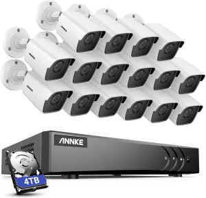 ANNKE 16 Channel Security Camera System, H.265  3K Lite DVR Recorder with 4TB Hard Drive, 16X 5MP Wired Outdoor CCTV Cameras, AI Human/Vehicle Detection, Easy Remote Access, 100ft Super Night Vision
