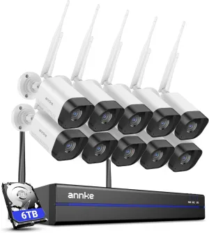 ANNKE 16 Channel Wireless Security Camera System, 4K Expandable 16CH NVR with 10 Cam 3MP, 6TB HDD, WiFi Security Camera, 100ft IR Night Vision, 2-Way Audio, Remote Access, AI Human Detection