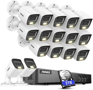 ANNKE 16CH 3K Lite Security Camera System, 5-in-1 H.265  16 Channel DVR Recorder with 16X 3K Built-in Mic Smart Dual Light Cameras, AI Human/Vehicle Detection, Remote Access, 2TB HDD Included