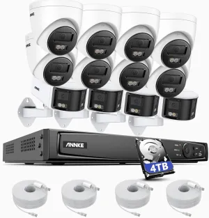 ANNKE 16CH 4K PoE Security Camera System, 12MP H.265  NVR with 4TB HDD, 8X 4K IP Wired Cams with Built-in Mic, 4X 8MP Dual Lens IP Cams with Two-Way Audio, Color Night Vision, AI Motion Detection